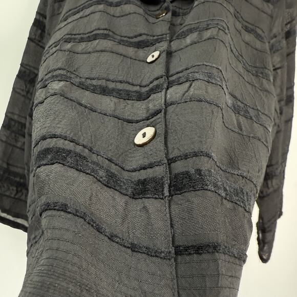 Coldwater Creek 2X Black Crepe Velvet Burnout Stripe Button Up Tunic Boxy Artsy - Picture 4 of 9